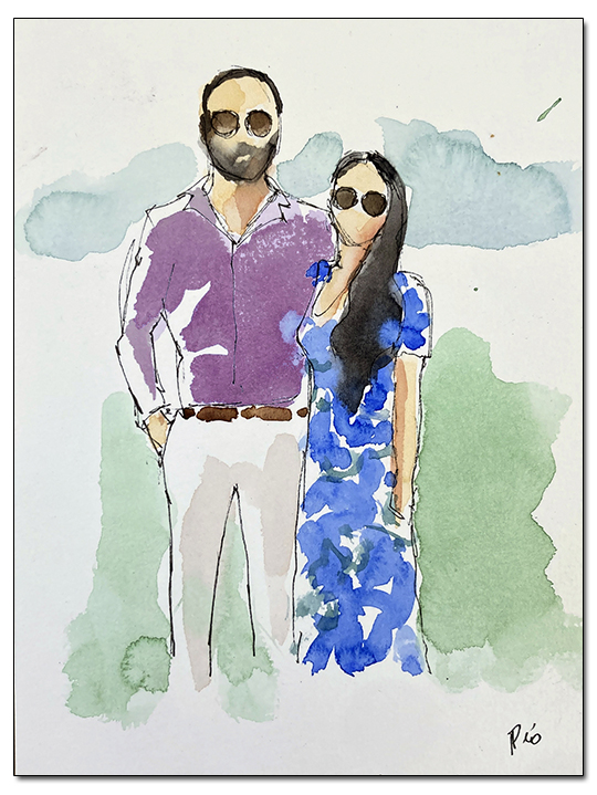 Pintura retrato con acuarela en directo.