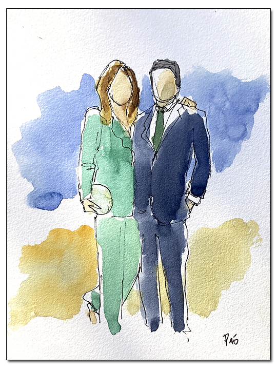 Pintura retrato con acuarela en directo.